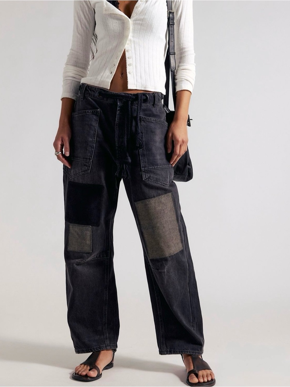 Free People Barrel Patchwork Jeans Night Hawk 28